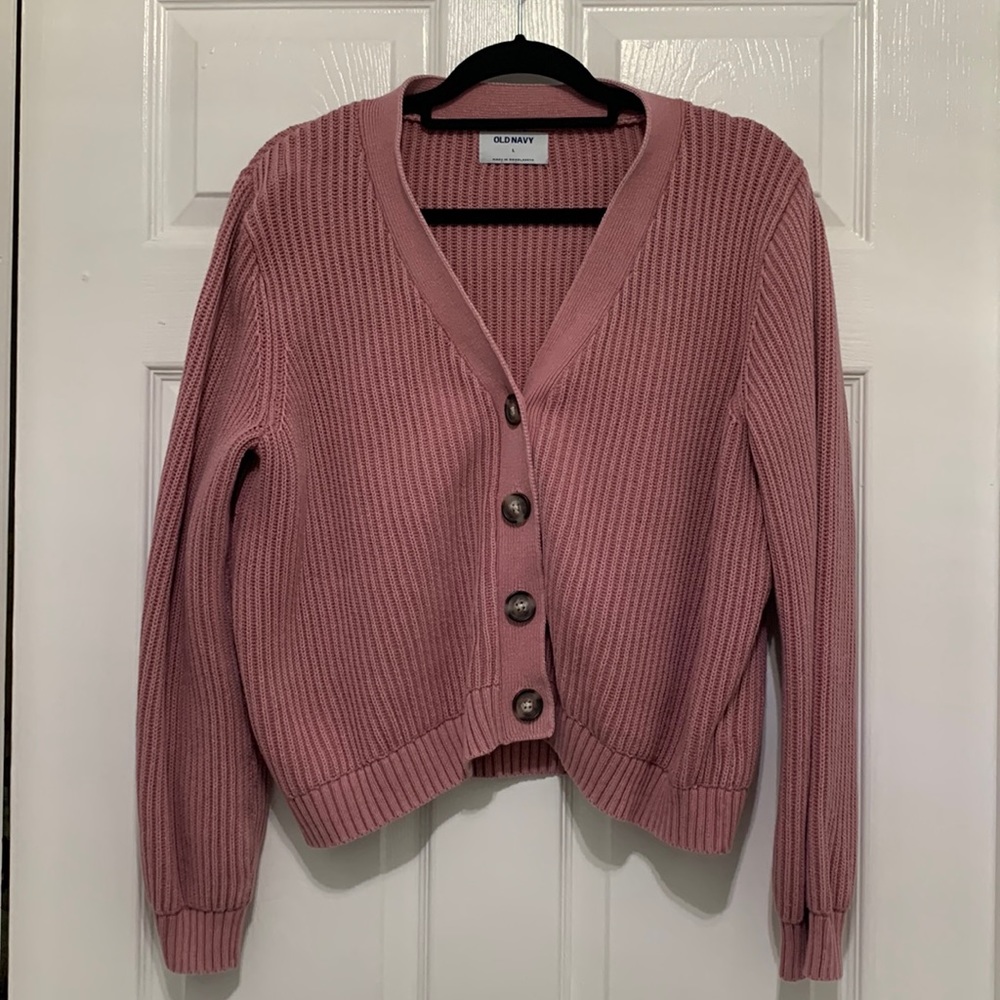 Old Navy Pink Cropped Chunky Button-up Sweater size large